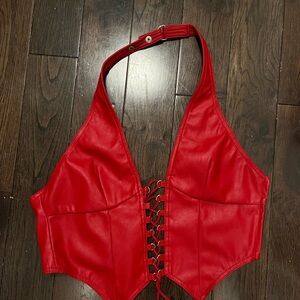 Red Halter Lace-Up Corset Top